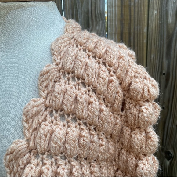 Vintage chunky knit sweater duster coat pale peach bell sleeves XS S - Picture 3 of 15